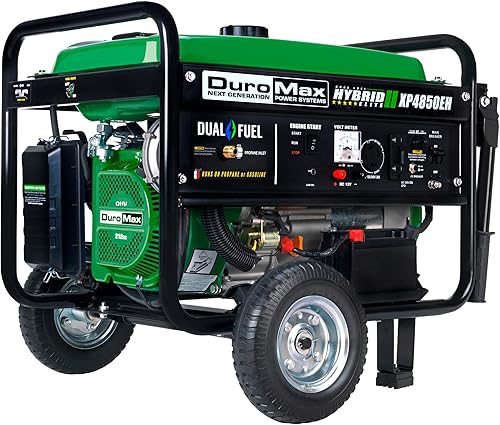 DuroMax XP4850EH - Generador de 4850 vatios a gas o propano, arranque eléctrico, listo para acampar y RV, generador portátil de combustible dual