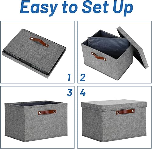 Miniatura 6 de Temary Contenedores de almacenamiento con tapas, paquete de 2 cestas de almacenamiento plegables grandes con tapa, contenedor de almacenamiento de