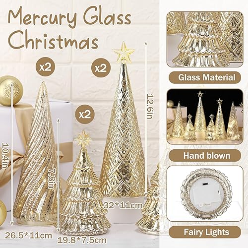 Miniatura 4 de 6 figuras iluminadas de cristal de mercurio para árbol de Navidad con luces LED, centro de mesa iluminado, árbol de mesa iluminado a pilas,