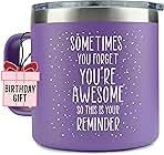 Birthday Gifts for Women Friendship - Sometimes You Forget Your Awesome Gifts Purple Coffee Mug for Her 14oz Inspirational Unique Graduation Gift Ideas 2025 Thank You Gift for Teachers Appreciation