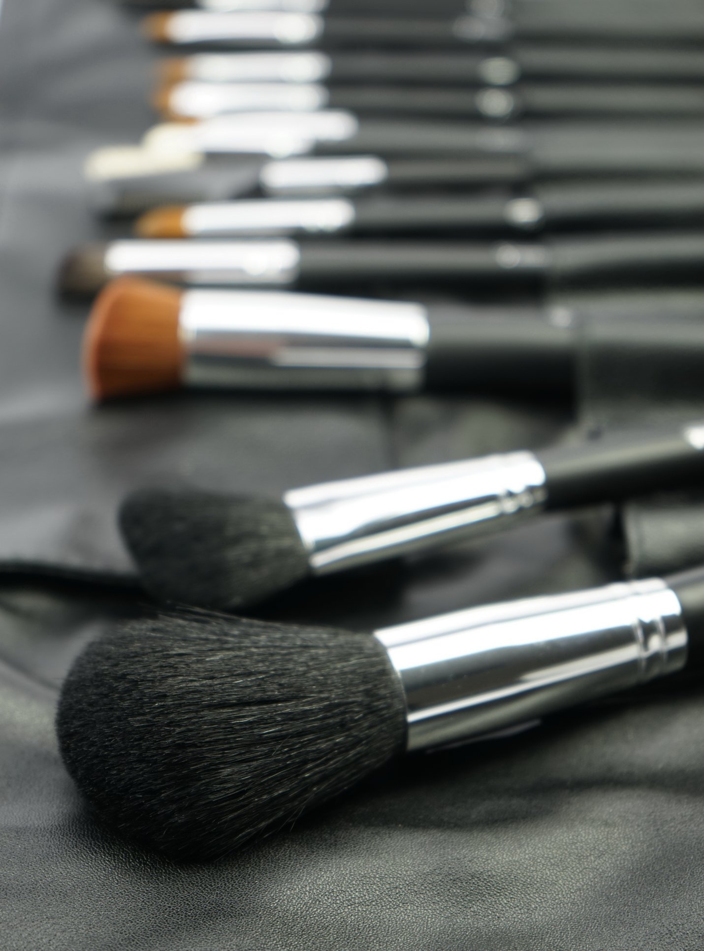 Fantasia Make Up Pinsel Set 14-teilig, Professionelles mit 3 Ersatz Applikatoren, hochwertiges Schminkpinsel Set Naturhaar – in Kunstledertasche, schwarz