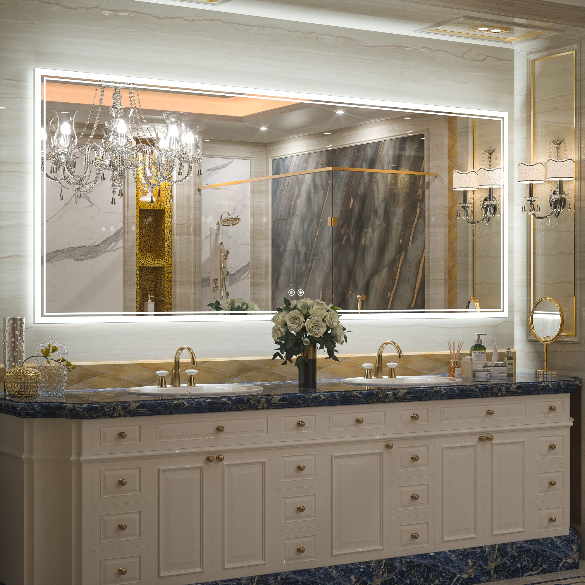 TokeShimi 72x30 LED Mirror Bathroom Backlit Vanity Mirror with Lights Wall Mounted Anti-Fog Dimmable Makeup Mirror Variety of Sizes with Front Lights & Backlight(Horizontal/Vertical)