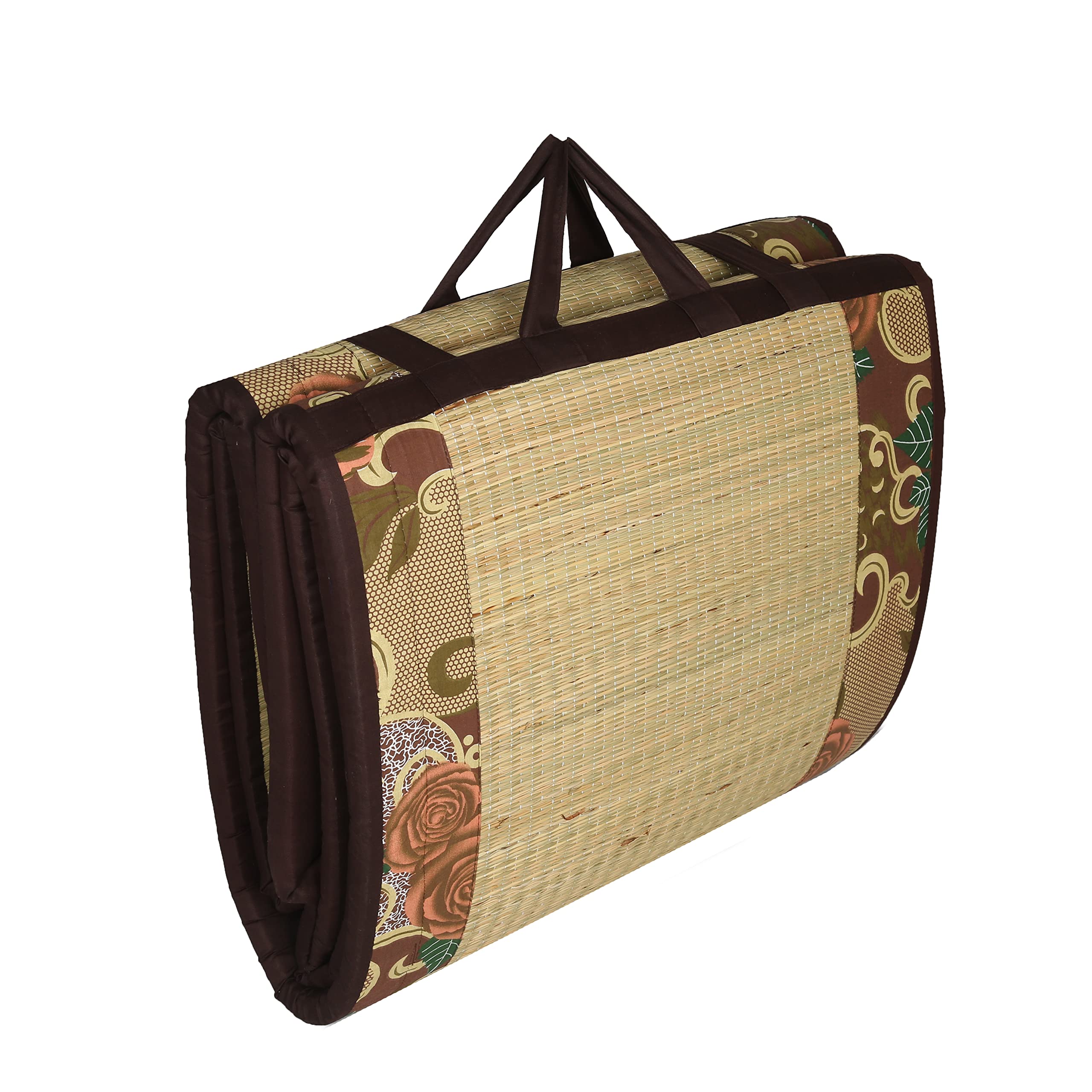 Foldable Mat Korai River Grass (3 X 6 ft) Brown Cotton Fabric with 18MM Soft Foam Folding Chatai, Hand Wash-image-4