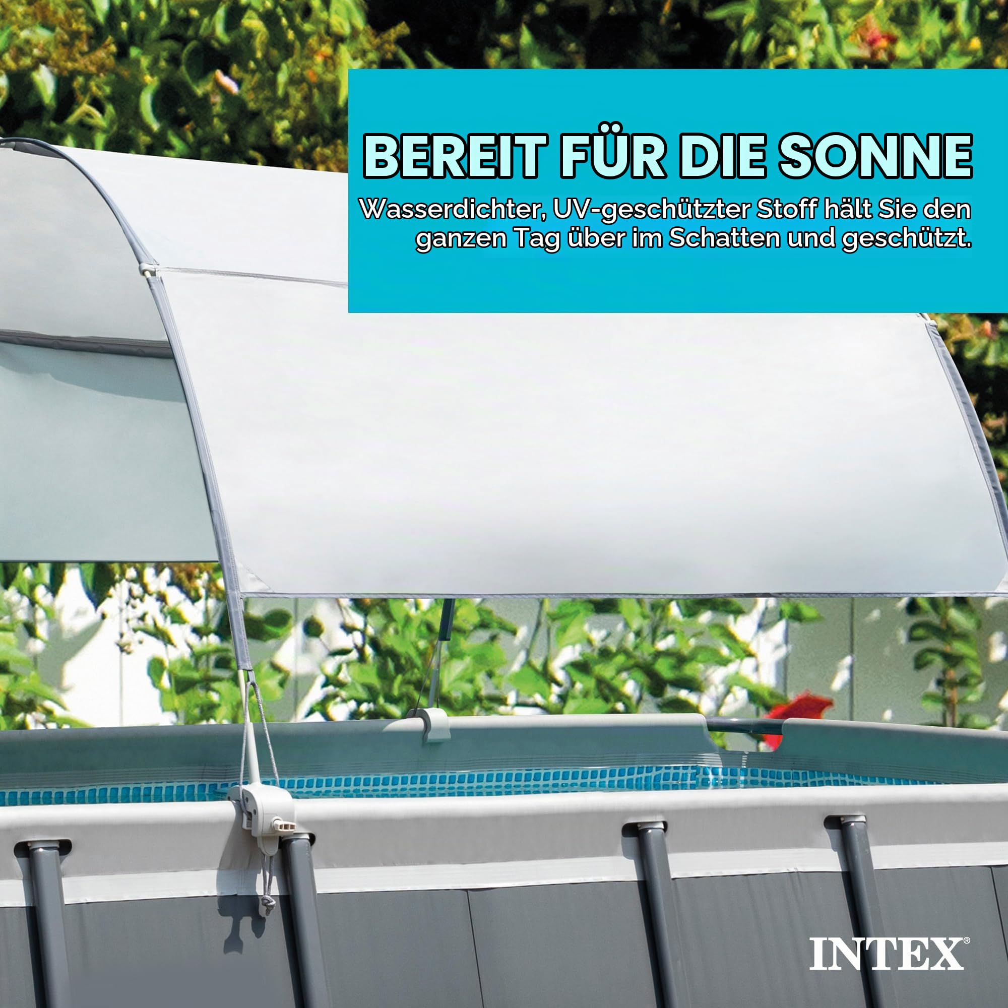 Intex 28054E Schutzabdeckung mit LSF 50 Plus, wasserdichte Überdachung für 2,7 m oder kleinere rechteckige Schwimmbäder, Grau
