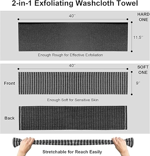 Miniatura 5 de Yiclick Exfoliante corporal, limpiador de espalda para ducha y baño, paño de lavado japonés, toalla exfoliante para hombres y mujeres, exfoliante