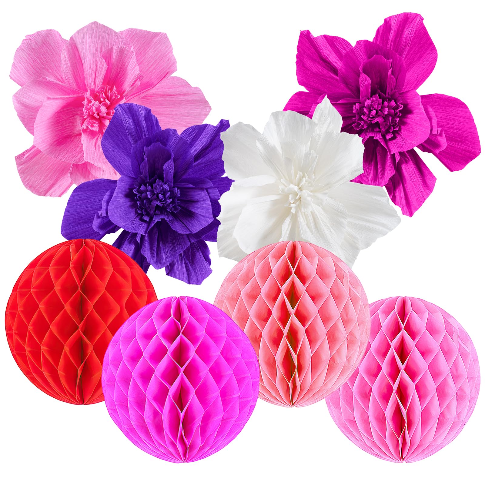 NAESM 8 Pcs Simulated Paper Flower Colorful Party Decoration, Three-Dimensional Pleated Flower Tissue Wall Home Decoration with 4 Honeycomb Balls for Wedding Birthday Baby Shower Party Decoration