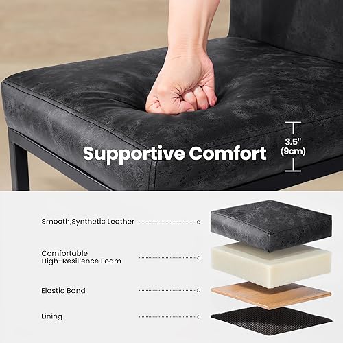 Miniatura 5 de PHI VILLA - Juego de 2 taburetes de barra de cuero negro, sillas de barra de altura de mostrador, taburete de barra moderno de cocina de 24 pulgadas