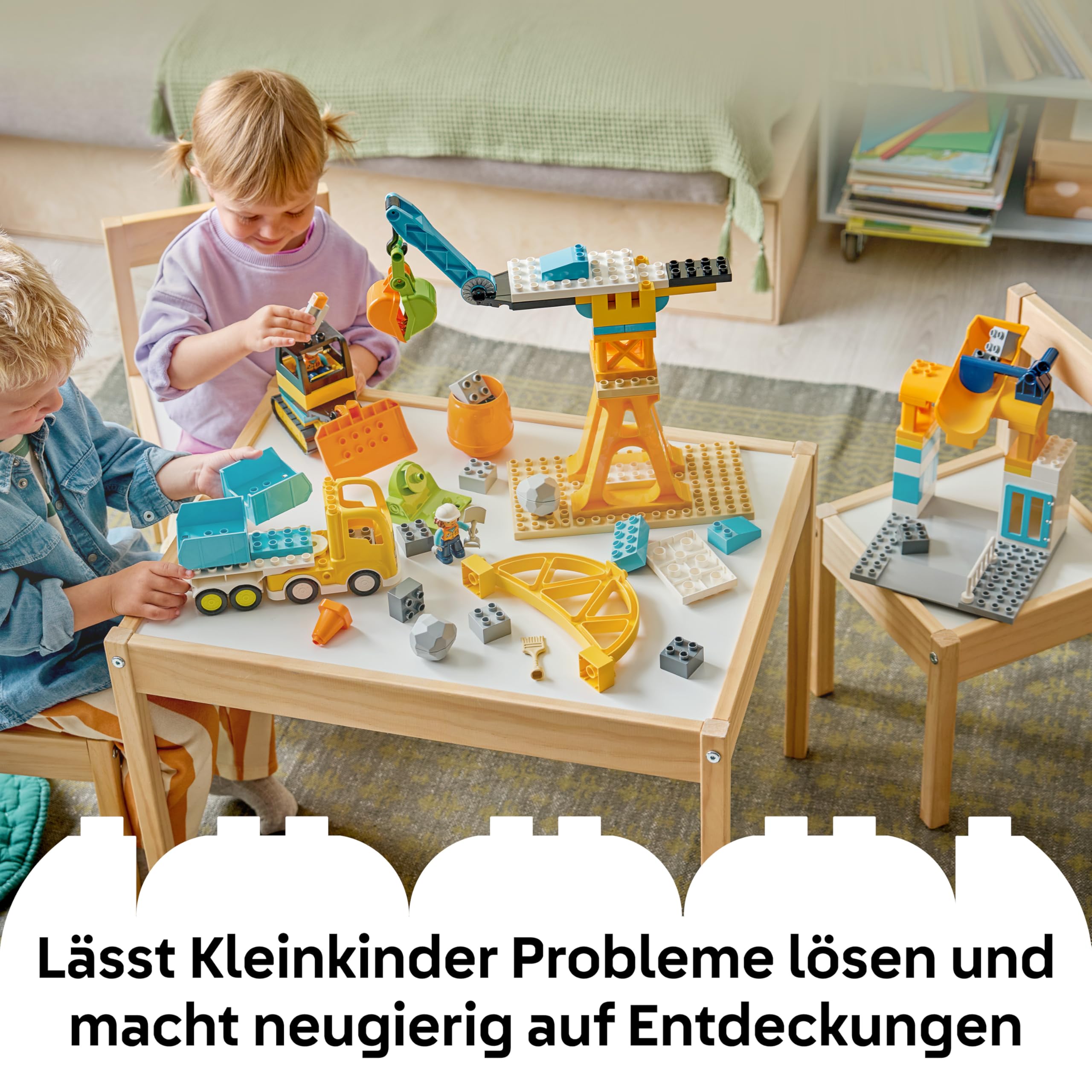 LEGO DUPLO 3-in-1 Baustelle mit Baufahrzeugen - Kleinkinder Lernspielzeug zur Förderung der Feinmotorik - inkl. Lastwagen, Kränen und Baggern - Geschenk für Jungen und Mädchen ab 3 Jahren - 10476