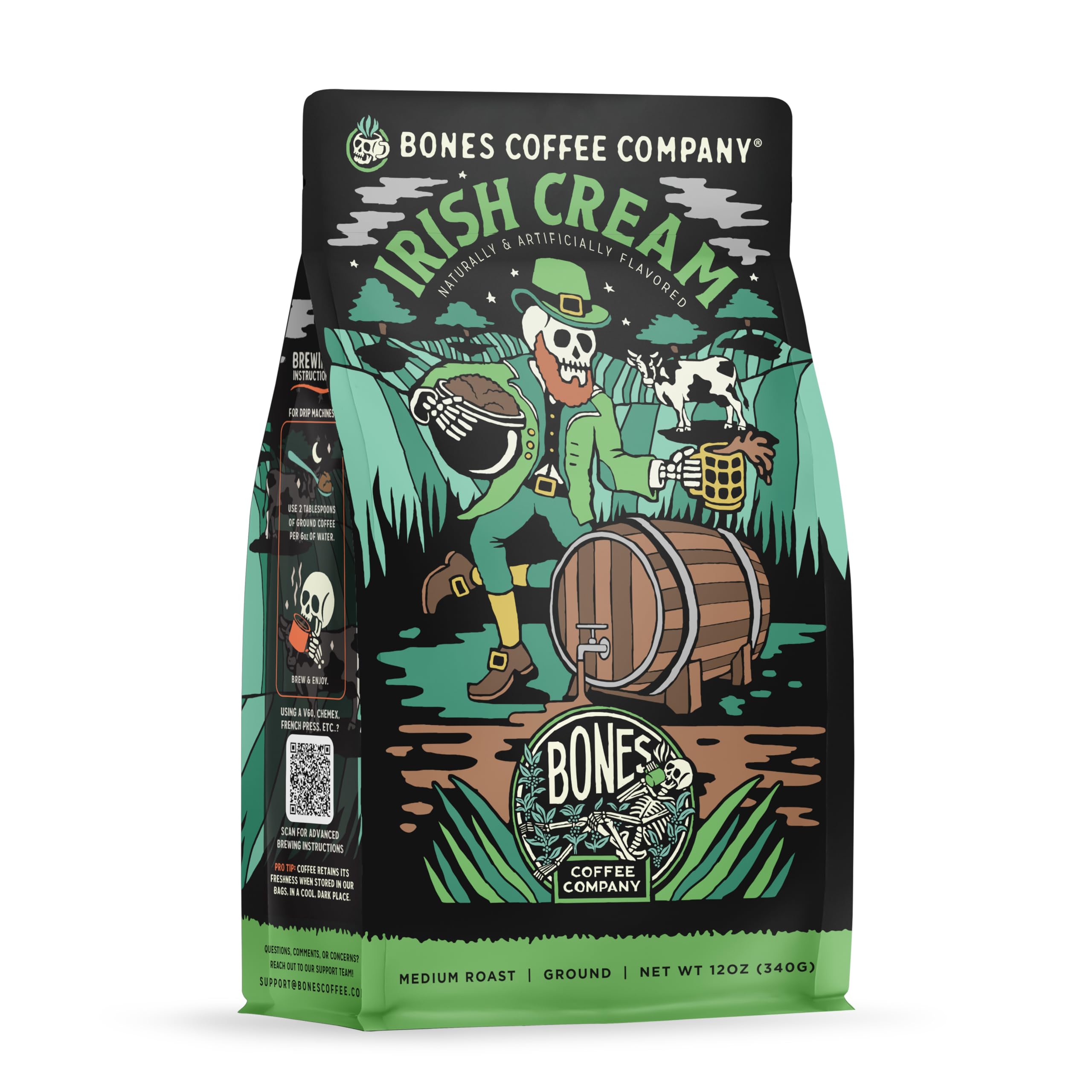 Irish Cream, Creamy Liqueur Flavored Coffee, Medium Roast Low Acid Arabica Beans Compatible with Auto drip and French Press Coffee Maker, 12 Oz Ground