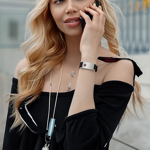 Miniatura 5 de LinnaLove Pulsera de alerta médica personalizada para hombres y mujeres, pulseras deportivas de acero inoxidable para identificación médica,