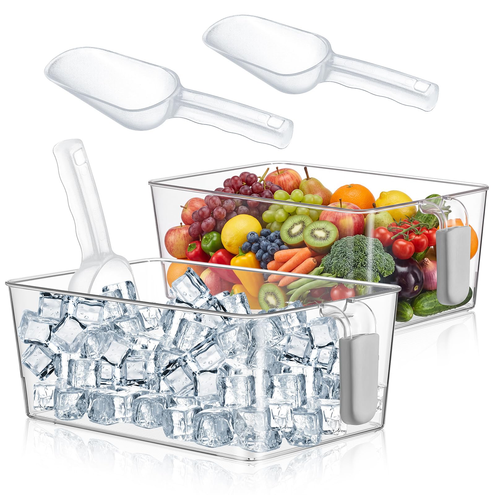 Havawish Ice Storage Bin and Flexible Scoop Set Plastic Freezer Bin