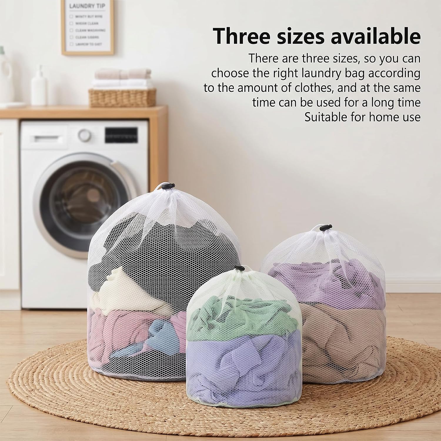 3 Pcs Mesh Laundry Bags, Drawstring Net Bags for Laundry Mesh Wash Bag Garment Bag for Washing Machine Home College Dorm Hotel Travel Family and Apartment Dwellers Use (3 Sizes)