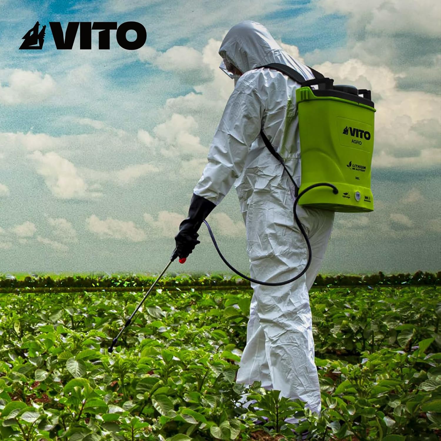 Person operating VITO VIPU16BC1 sprayer in a field