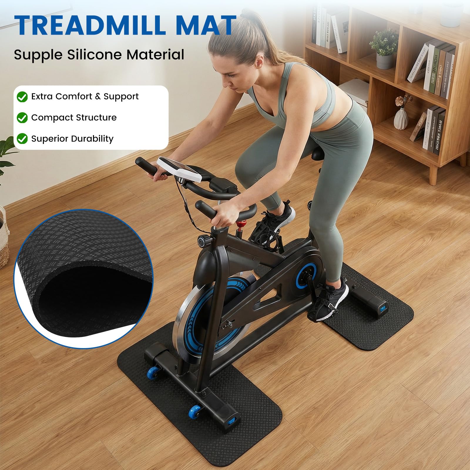 2Pezzi Tappetino Protezione Pavimento per Attrezzi Fitness, Tappetino Antiscivolo Doppia Faccia in Silicone, Tappeto di Protezione per Pavimento, Sottopattino per Attrezzatura Sportiva, Tapis Roulant