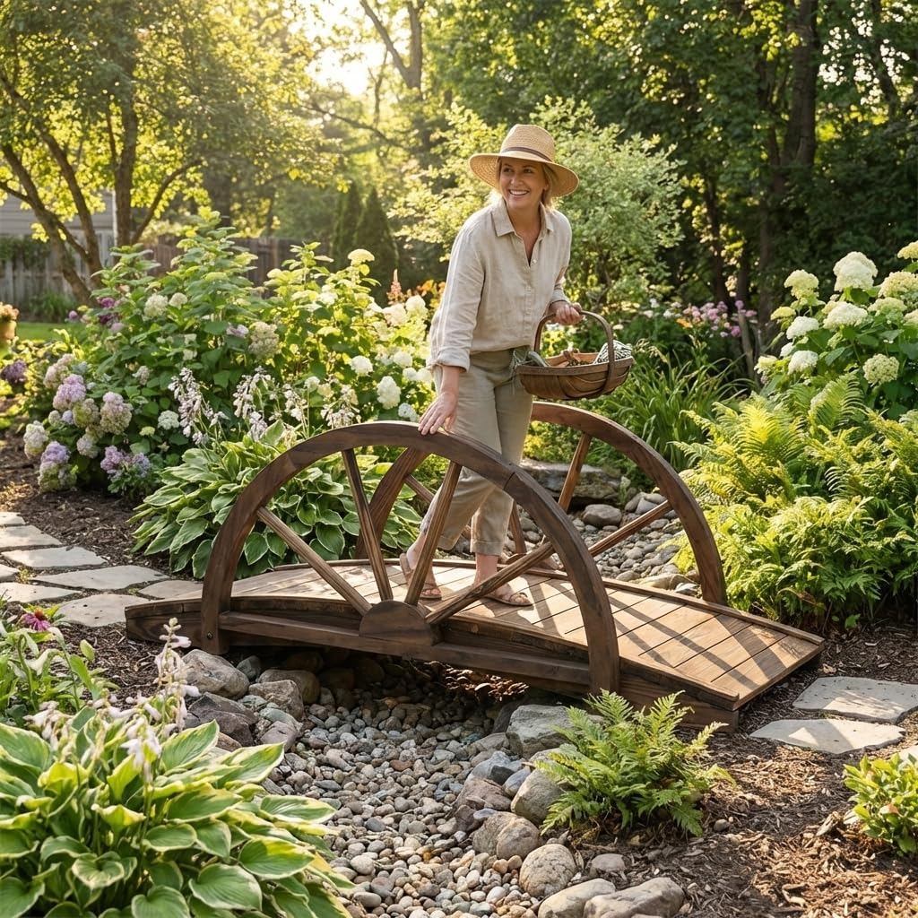 Wooden Garden Bridge Arc Footbridge, Outdoor Backyard Decorative Bridge for Garden Bridge, Curved Wooden Garden Bridges for Outdoors Walkway for Landscaping with Natural Finish, ga