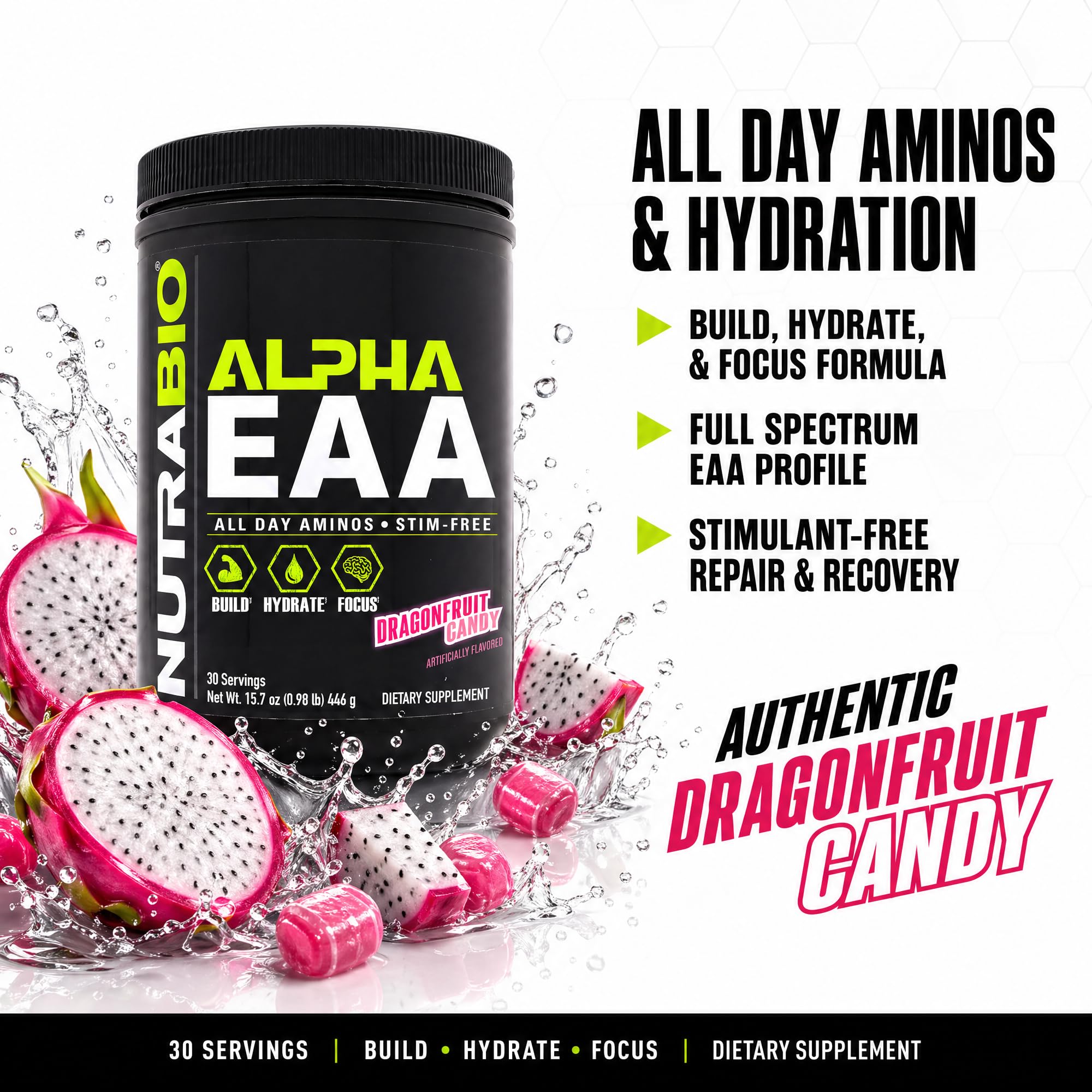 NutraBio Alpha EAA - 30 Porzioni (Caramella di Frutta del Drago)