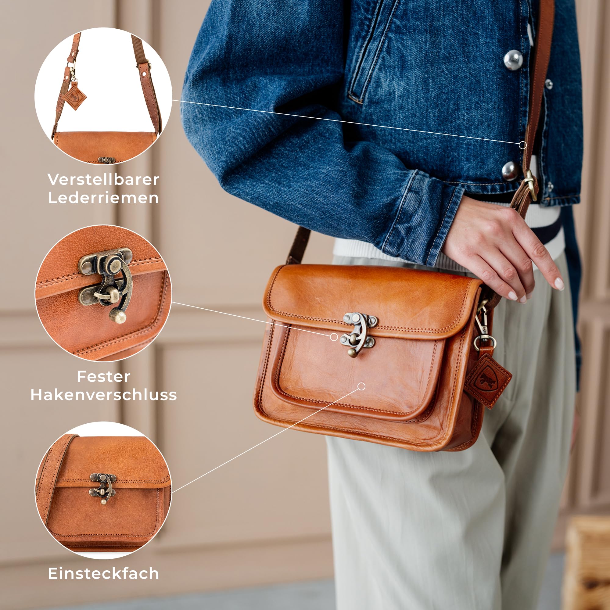 Berliner Bags Vintage Umhängetasche Helena aus Leder für Damen - Braun