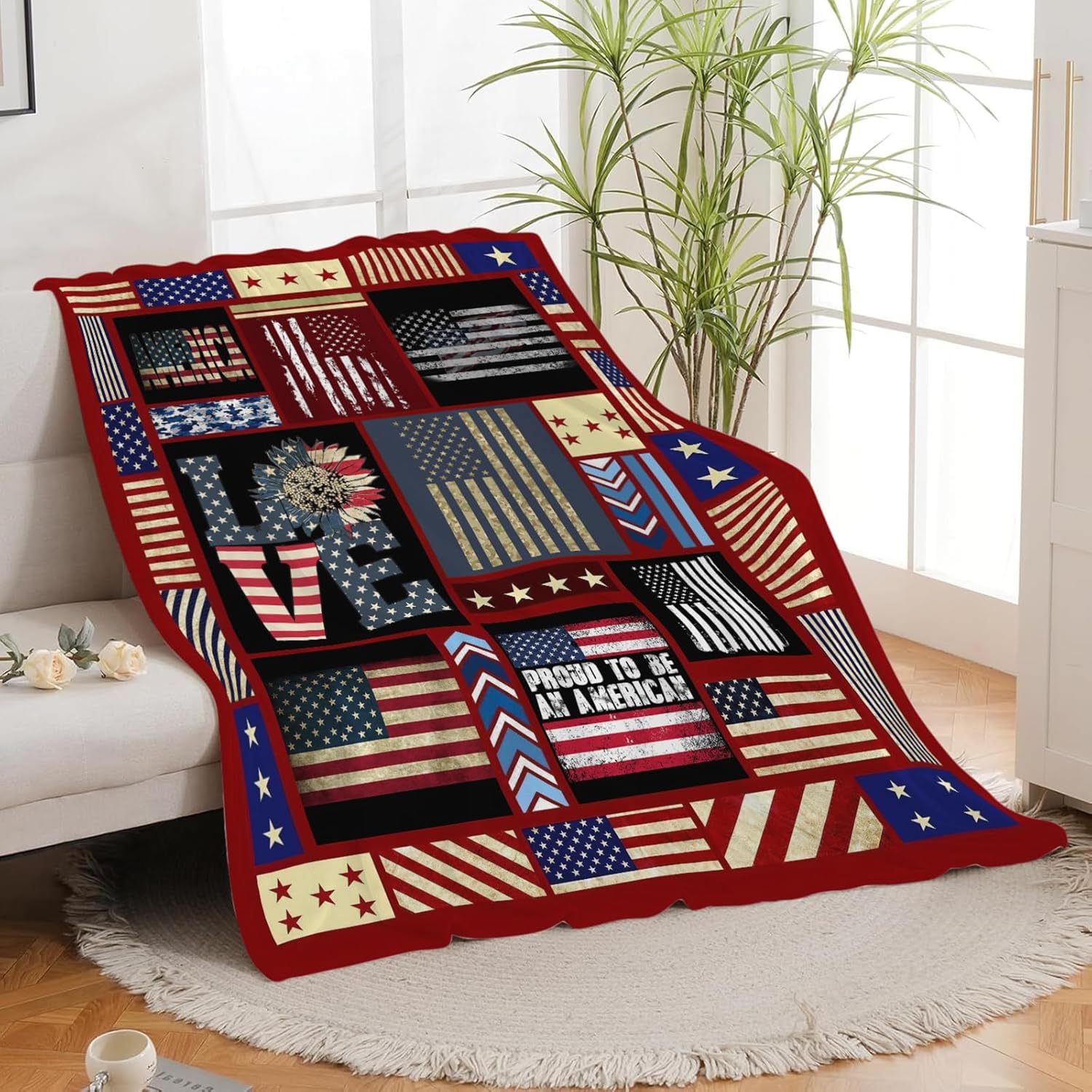 Veteran Blanket American Flag Throw Blanket Veterans Day Gifts for Men Women Adults Super Soft Cozy Plush Fluffy Fuzzy Fleece Blanket Decor 50''X60''