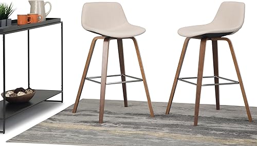 Miniatura 182 de SIMPLIHOME Randolph - Taburete moderno de mediados de siglo de madera curvada de 28 pulgadas (juego de 2) en piel sintética vegana gris piedra para