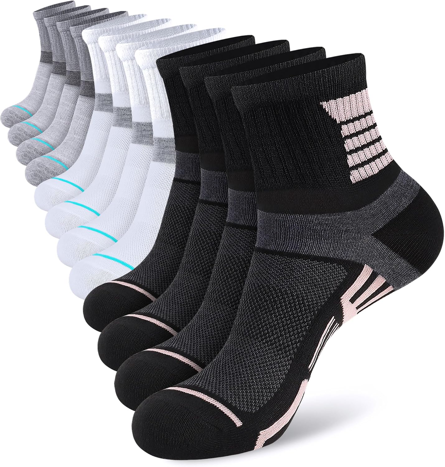 shnn 12 Pairs Womens Ankle Socks Lightweight Breathable Casual Mini Crew Quarter Socks For Women