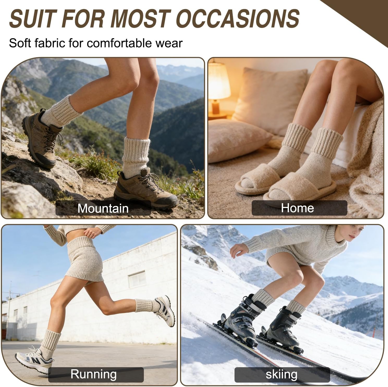 5 Pairs Women's Solid Mid-calf Socks Thick Warm Cozy Crew Socks Women's Winter Boots Socks Thoughtful and Warm Gifts