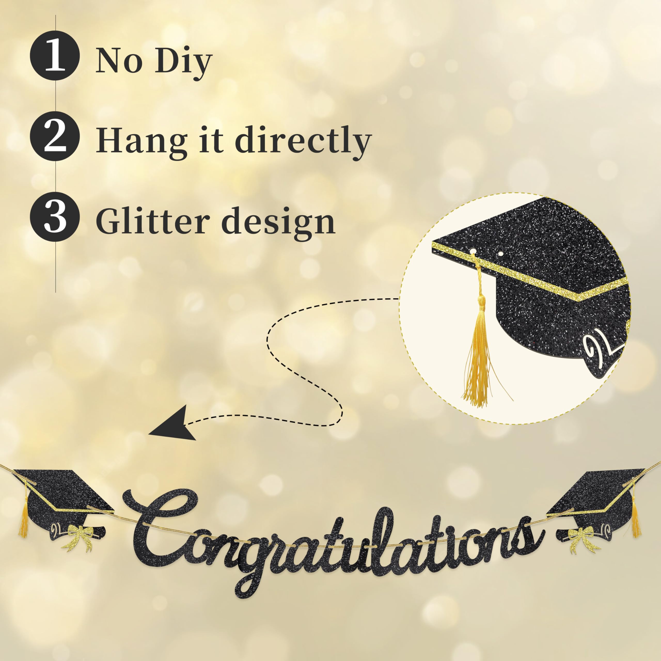 Graduation Banner 2026, Graduation Decoration Congratulations Garland Class of 2026, Grad Banner Gitter Party Decoration (Black, C) - Image 3
