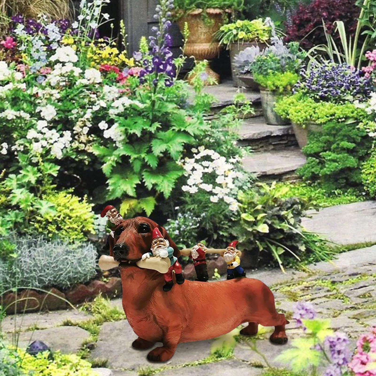 Amazon.co.jp: ダックスフンドドワーフの庭の装飾 - 骨を食べる犬の