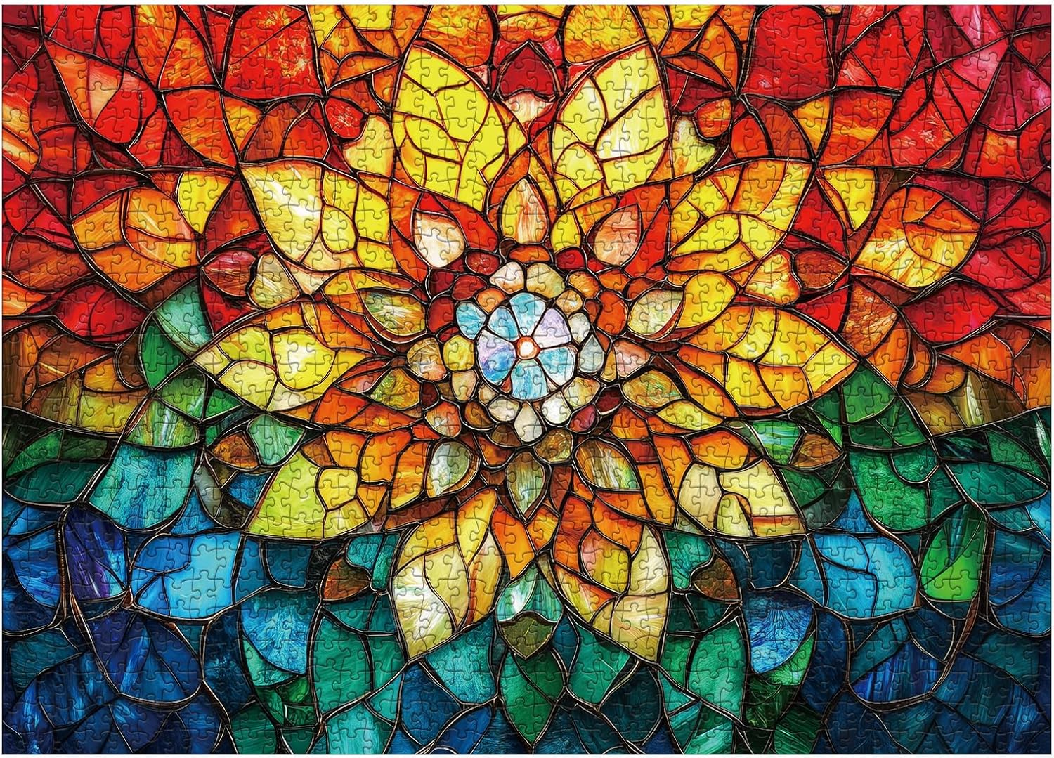 Colorful Flower Puzzles for Adults 1000 Pieces, Beautiful Stained Glass Sunflower Art Jigsaw Puzzles, Gradient Floral Challenging Puzzle