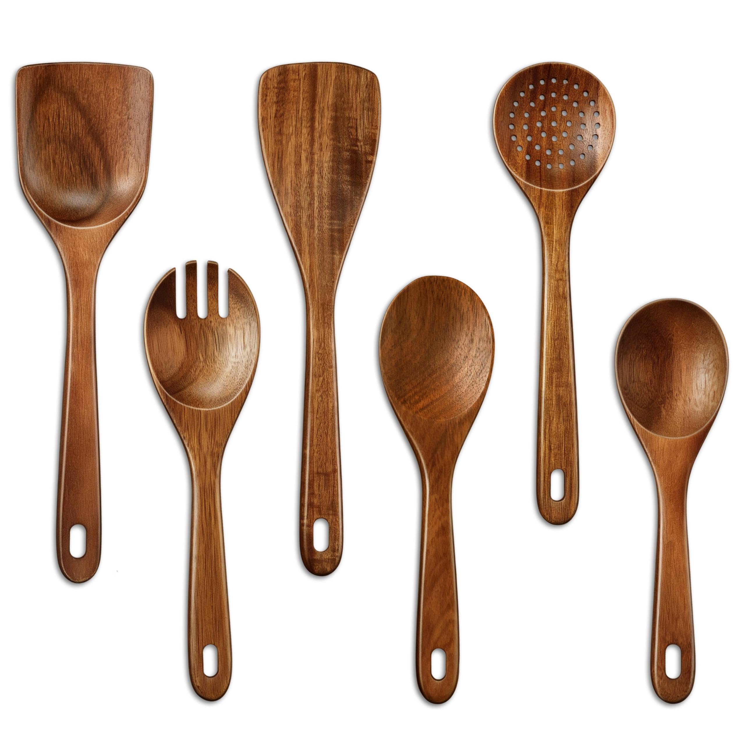Onader Wooden Spoons for Cooking, 6Pcs Kitchen Utensils for Non-Stick Pans