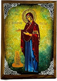 Virgin Mary icon Panagia Giatrisa, Handmade Greek Orthodox Icon, Mother of God Byzantine art, Theotokos wall hanging wood plaque decor