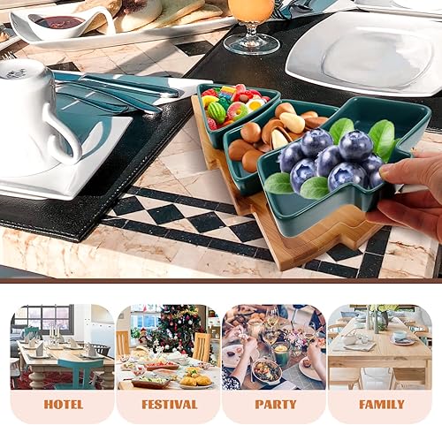 Miniatura 8 de UPKOCH 1 juego de bandejas de nueces en forma de árbol de Navidad, bandeja de cerámica para aperitivos, platos para servir nueces de caramelo,