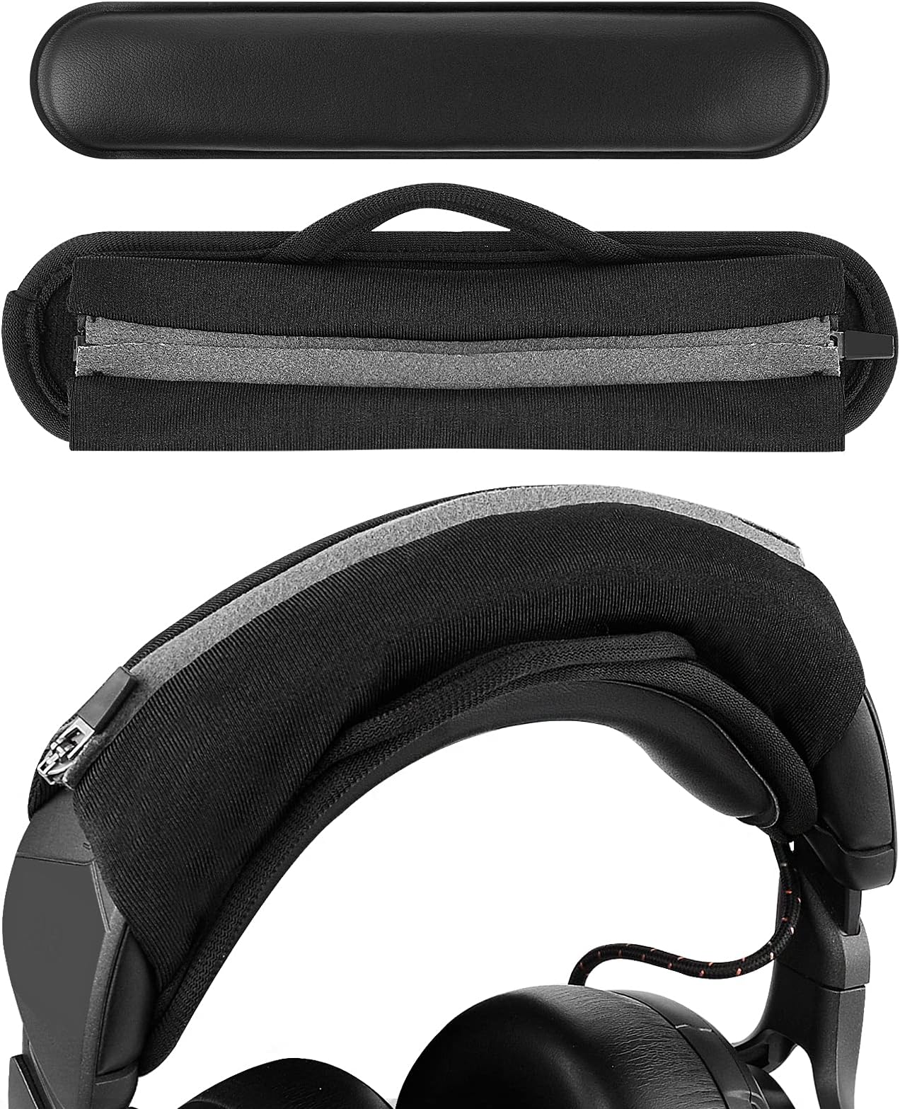 Geekria Large Hook and Loop Headband Cover & Pad Set, DIY Installation, No Tools Required, Compatible with Large Headphones (Fits 3.5-4.5 cm Headbands) (Black)