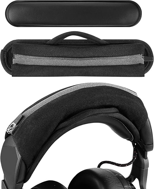 Geekria Large Hook and Loop Headband Cover + Headband Pad Set/Headband Protector with Zipper/DIY Installation No Tool Needed, Compatible with ATH, JBL, Razer, Sony, Sennheiser Headphones (Black)