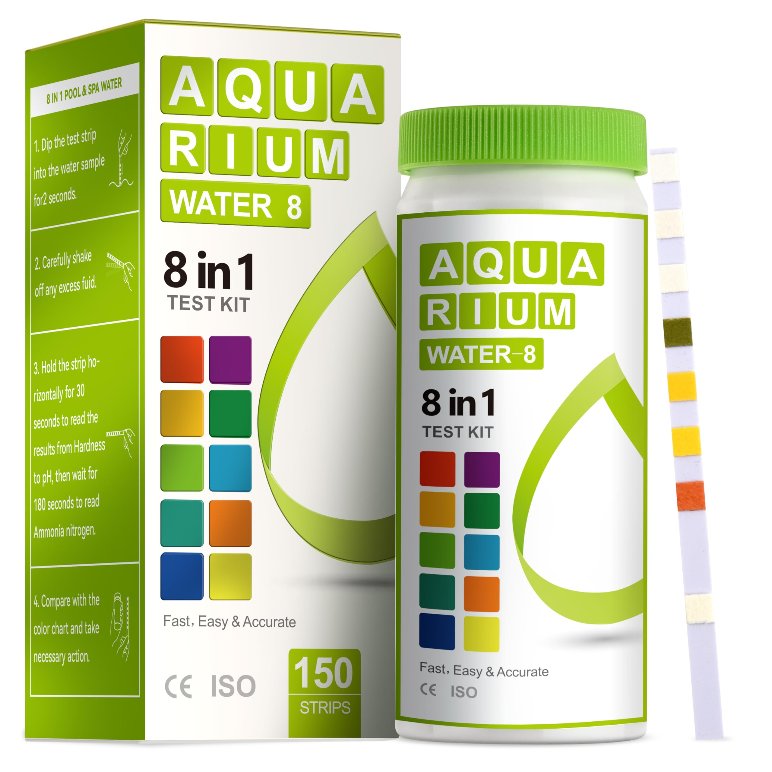 AAwipes 8-in-1 Aquarium Test Kit (150 Strips) for Freshwater & Saltwater - Quick & Accurate Water Testing for Aquariums & Ponds. Tests Free Chlorine, Hardness, pH, Ammonia Nitrogen, etc. (K02-150)ClimatePartner certified