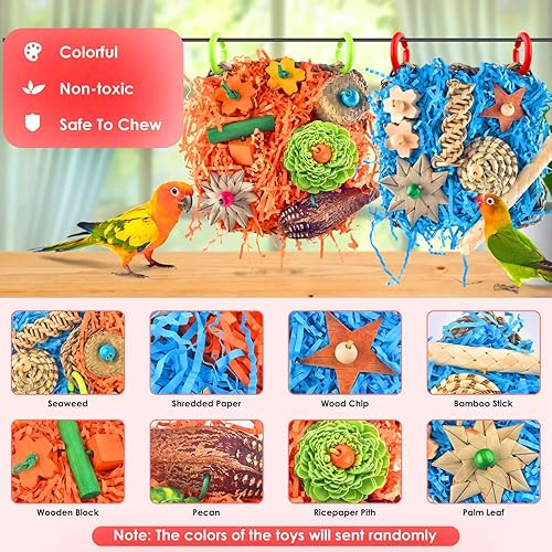 Miniatura 10 de KATUMO Juguetes para pájaros, tapete de hierba de loro, juguetes de pared, juguetes trituradores de periquitos para cacatúas, conures, agapornis,