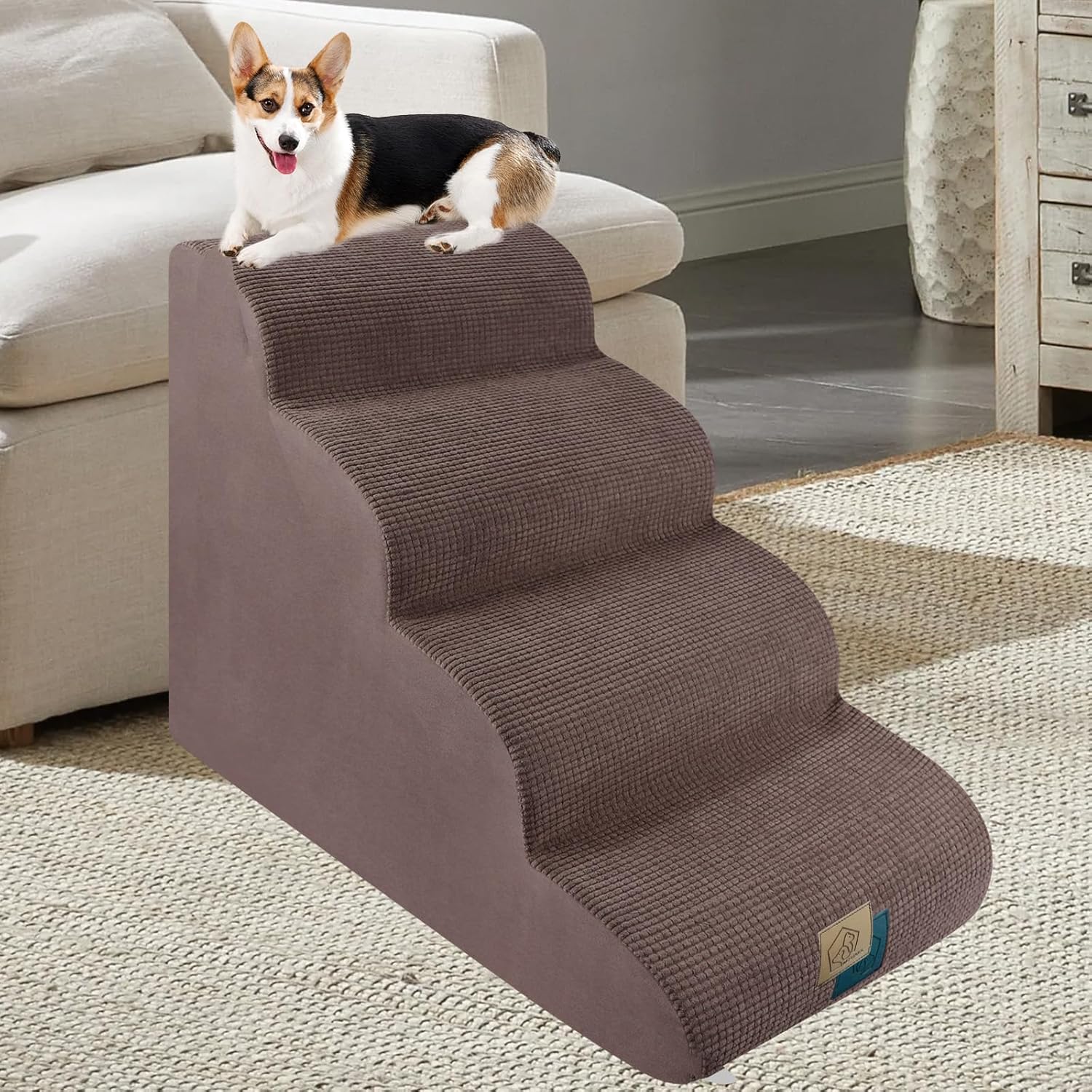 Dog Steps for High Bed Sofa, 4Steps Dog Stairs, Dog Ramps for Small