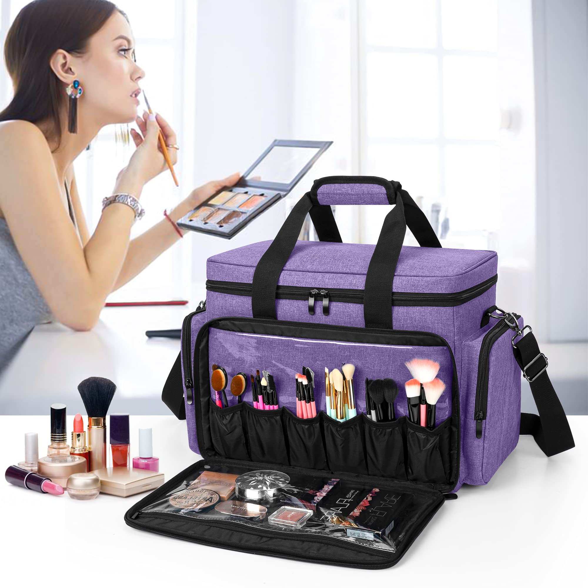 BAFASO Large Makeup Bag Cosmetic Bag with Removable Dividers