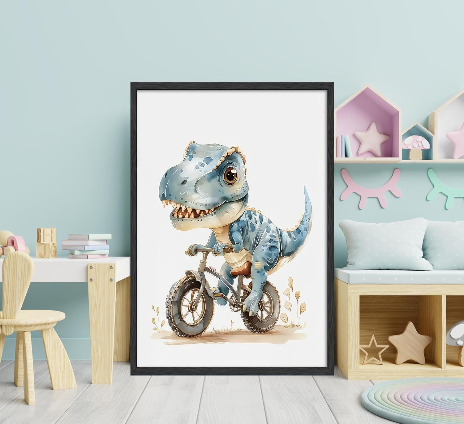 Funny Dinosaur Nursery Canvas Wall Art Surfing Skateboard Riding Dinosaur Painting Picture Wall Decor Sport Nursery dinosaur Print Artwork Poster Print Artwork for Boys Room Girls Room Home Decoration - Image 7