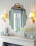 Frameless Scalloped Wall Mirror: Decorative Scallop Oval Mirrored Glass Vanity with Beveled Silver Edge for Bathroom Bedroom Livingroom Dining Room Entryway Hallway, 32 x 25 inch