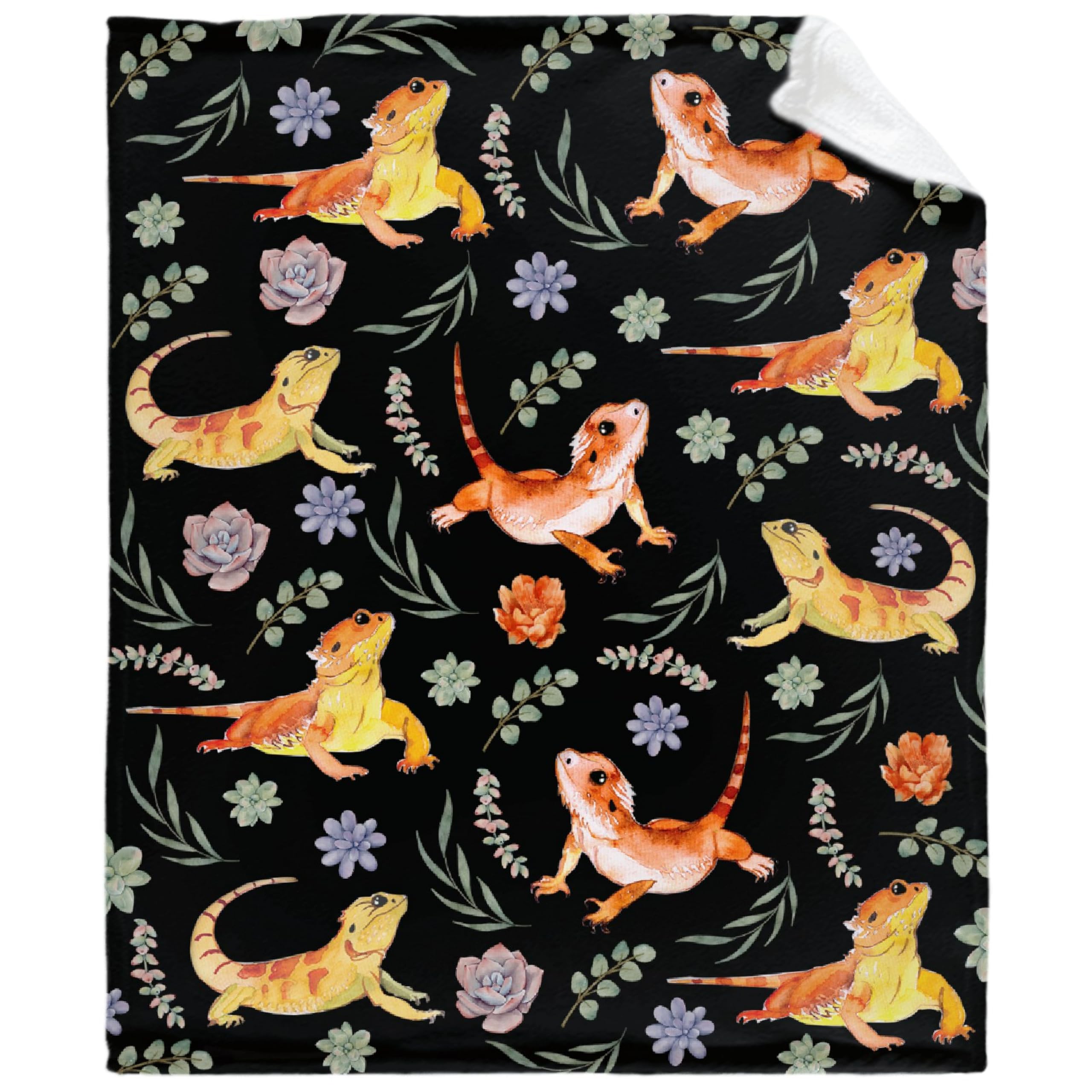 Bearded Dragon Reptiles Blanket Gift for Boy Girl Flannel Fuzzy Warm Plush Lightweight Soft Throw for Couch Sofa Bed Office Camping 60''x 80'' for Adult