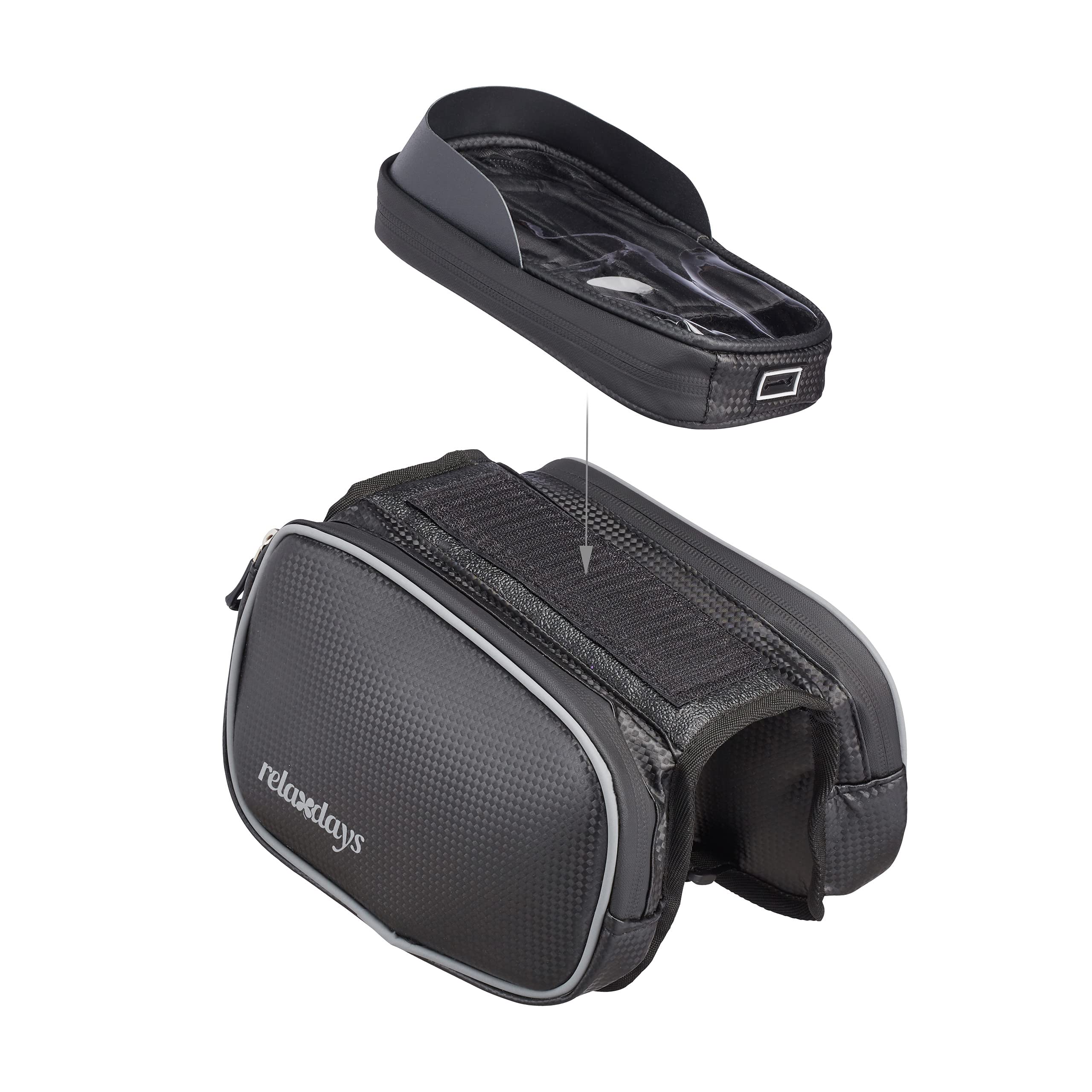 Relaxdays Sacoche pour l'avant du Cadre à vélo, étanche, Pochette et étui pour Smartphone, jusqu'à 6,7", Pratique, Noire