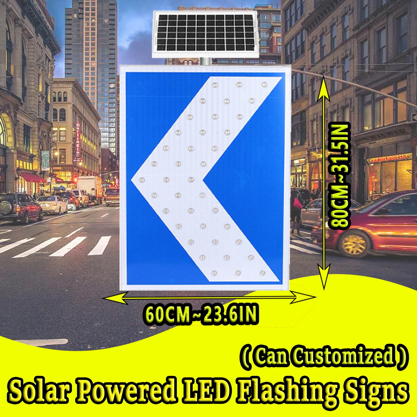 señal de Calle metálica led Intermitente con Accesorios de Montaje y película Reflectante de Grado Industrial, energía Solar, Aluminio Impermeable
