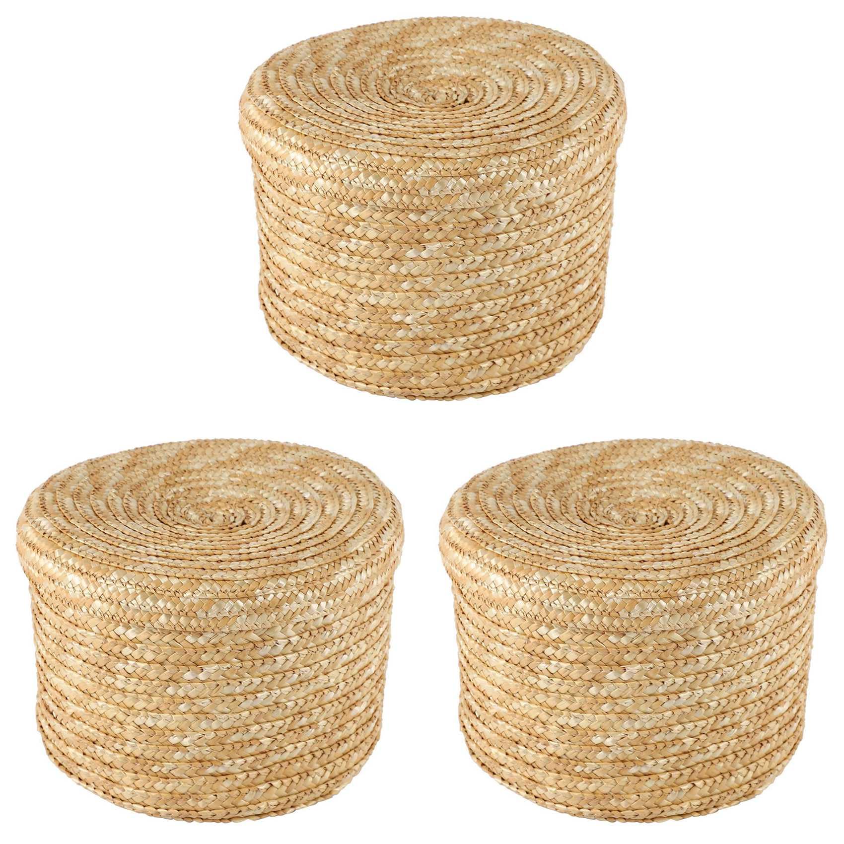 Hndhbfgrt 3X Wheat Straw Woven Storage Basket Storage Basket Innovative Basket Rustic Natural Brown Finish Storage Basket(Large)