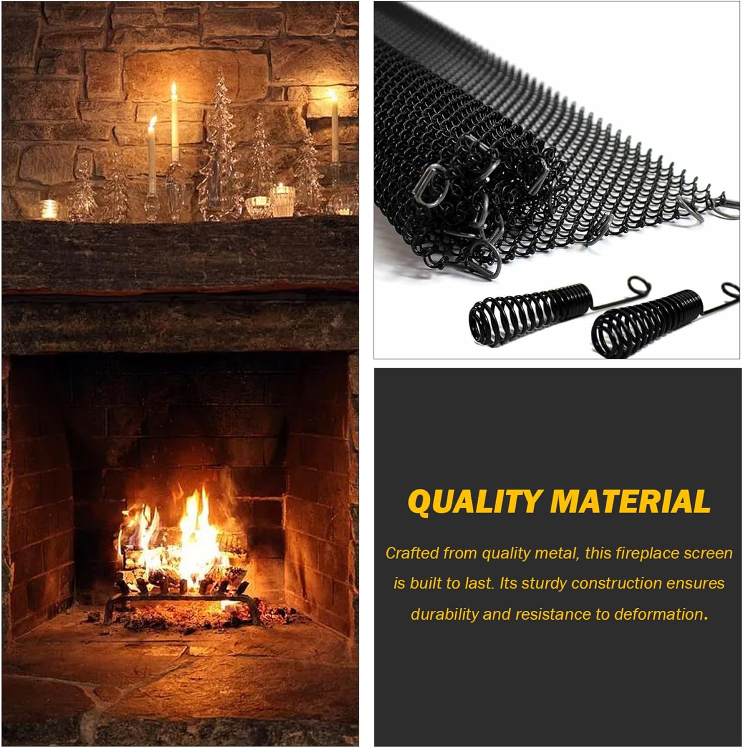 Fireplace Screen Fireplace Screen with Pulls 1 Pair Spark Guard Fireplace Mesh Screen Curtain Rust Heat Resistant Home Fireplace Guard, 24x20in