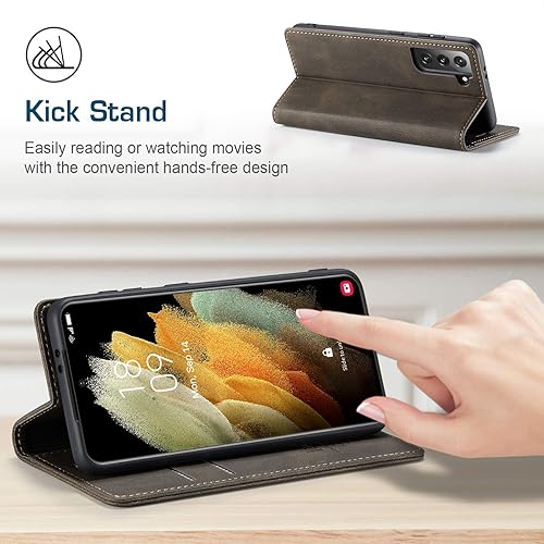 Miniatura 6 de Funda tipo cartera para Samsung Galaxy S21 5G con tarjetero y bloqueo RFID, función atril magnética, funda de piel con tapa para Samsung Galaxy S21