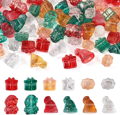 Vista 89 de Cheriswelry 46 cuentas de Navidad para árbol de Navidad, muñeco de nieve, guantes de hombre de jengibre, medias de cuentas surtidas, manualidades