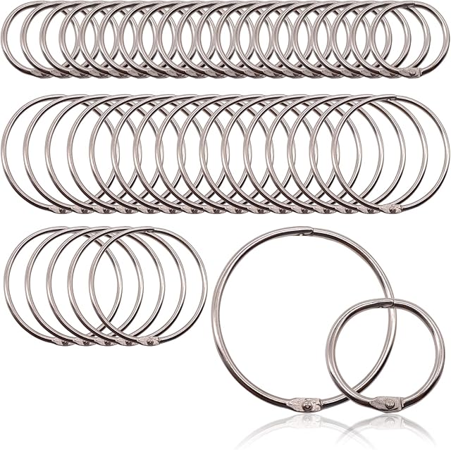 Binder Rings, Book Loose Leaf Metal Rings Binding Binder Ring 1 Inch 2 Inch for Index Flash Card Revision Cards Nickel Plated 40PCS