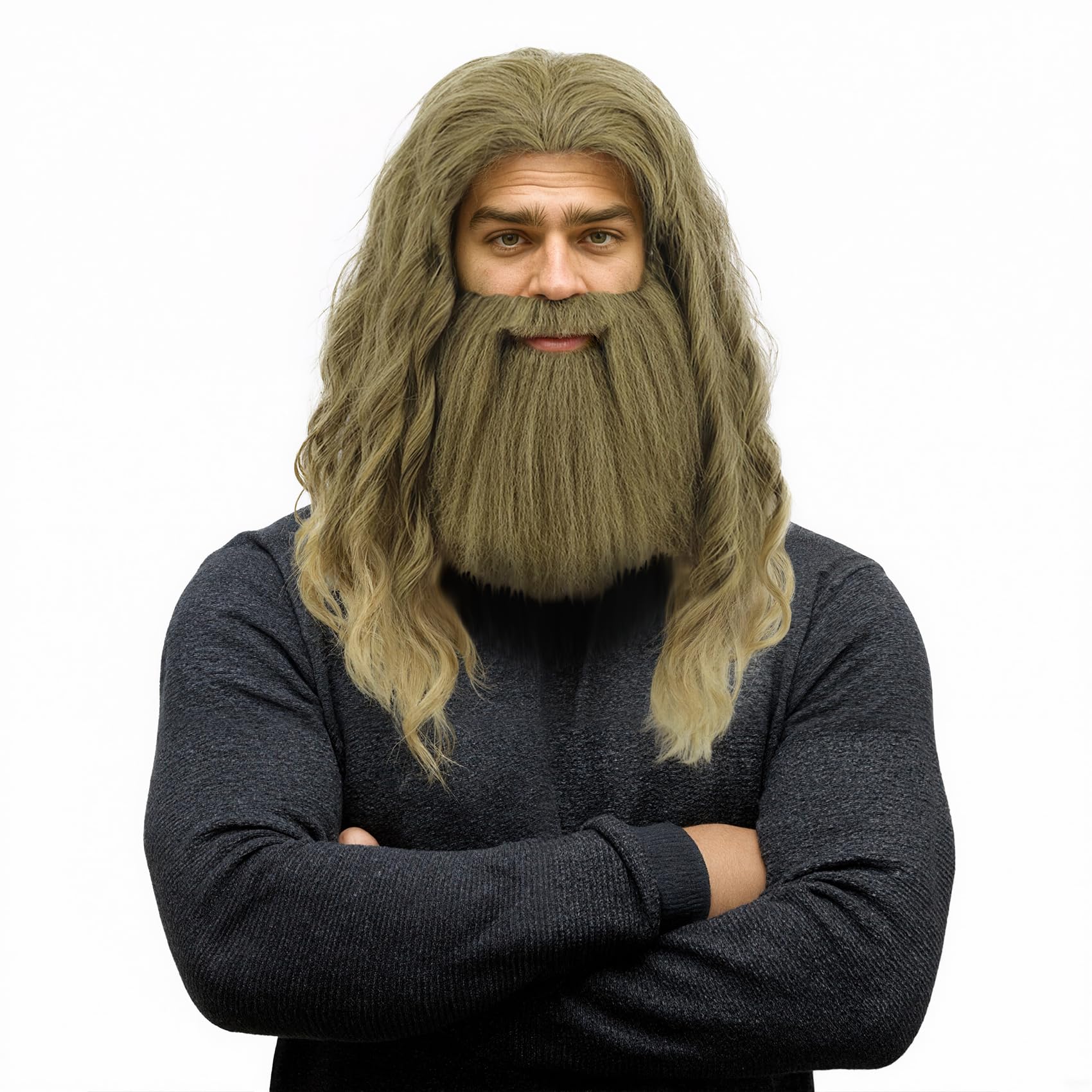 VGbeaty Adult Men Long Curly Gold Brown Mustache Wig for Halloween Cosplay & Anime Costume Party