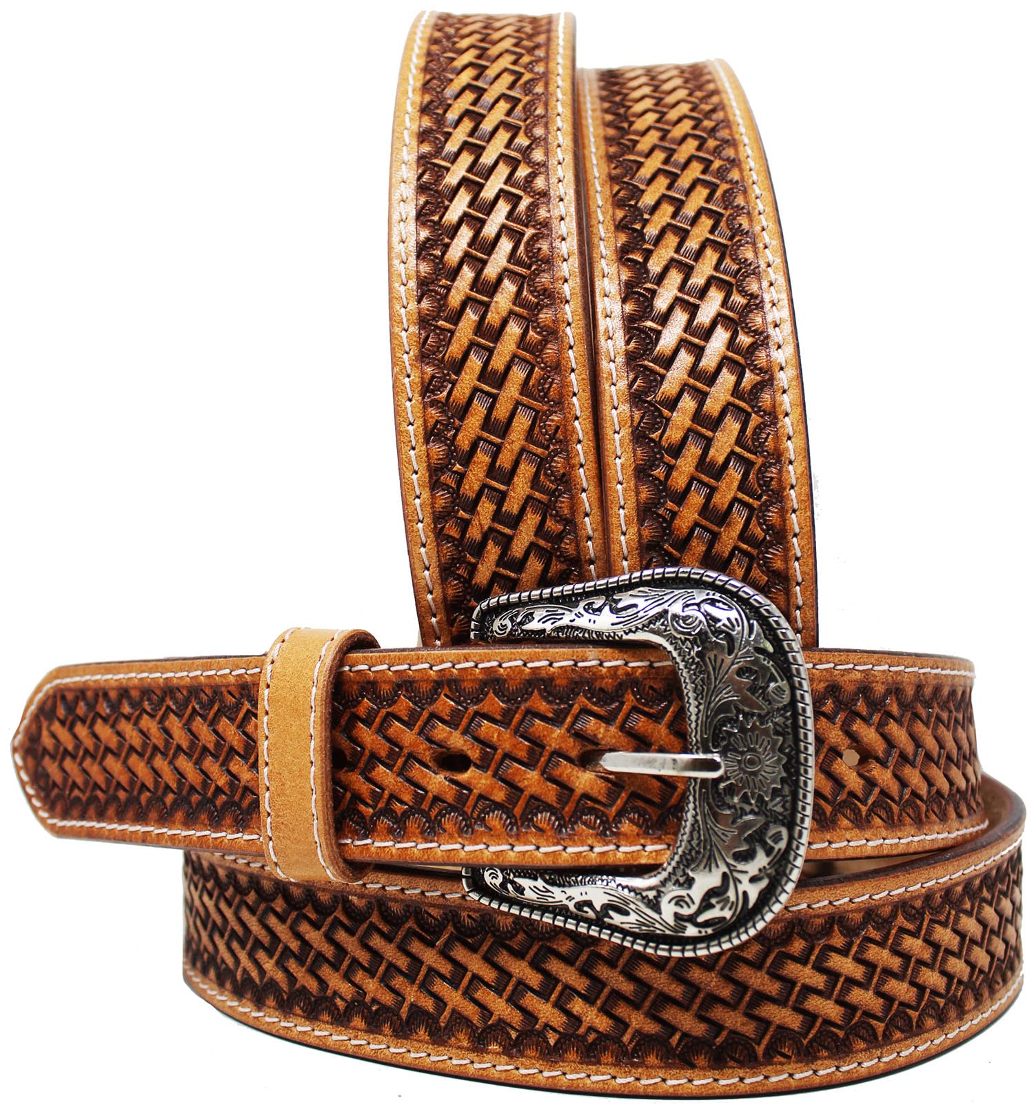 CHALLENGER 31-32 Western Heavy Duty Two-Toned Basket Weave Full-Grain Leather Belt 26RT37B