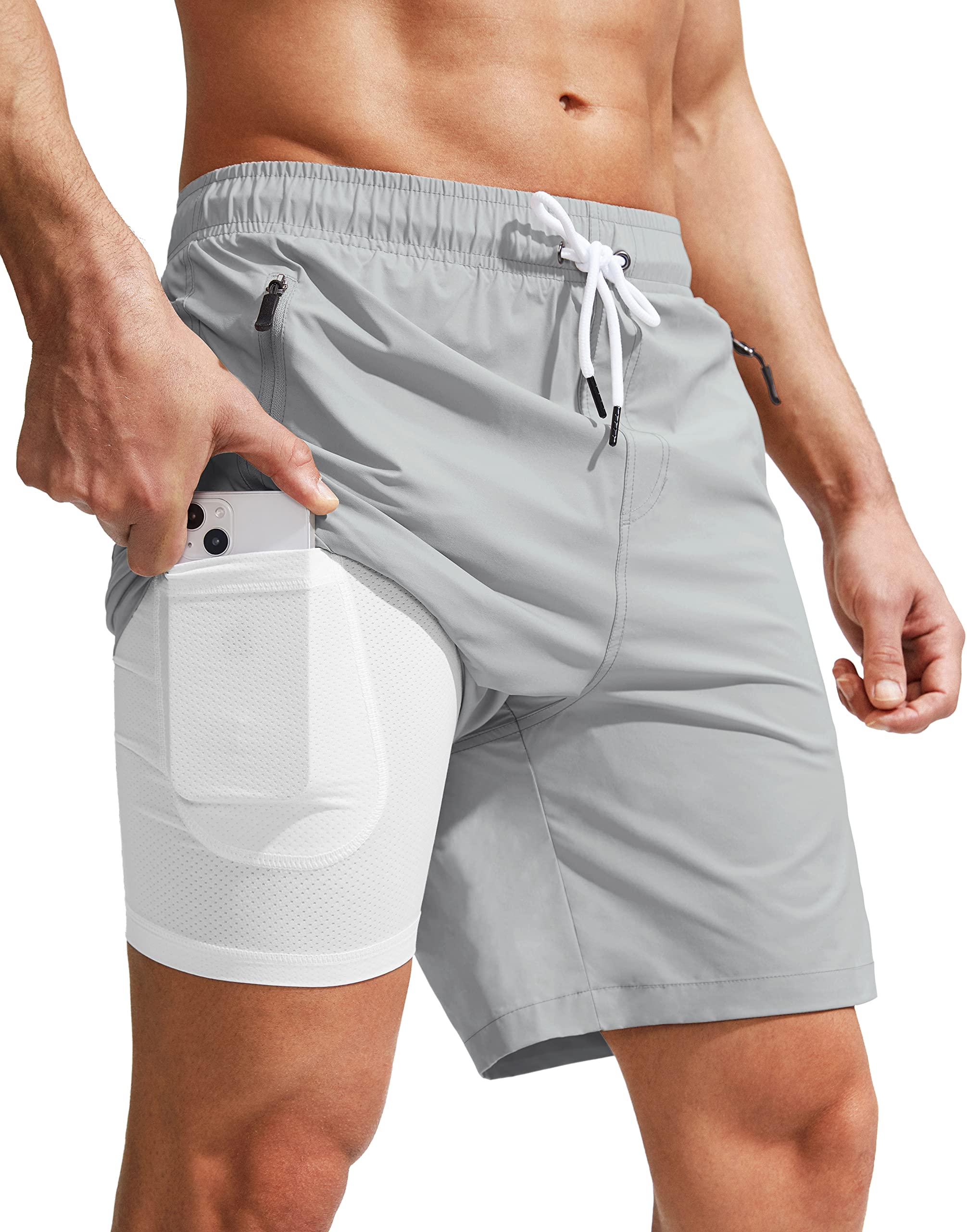 Men's Swim Trunks with Compression Liner Quick Dry Board Shorts Swimsuit Swimwear for Men with Zipper Pockets